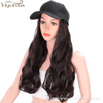 Vigorous Baseball Hat with Synthetic Long Wavy Hair Extensions with Black Hats Long Wavy Hair Attached for Women Daily Use